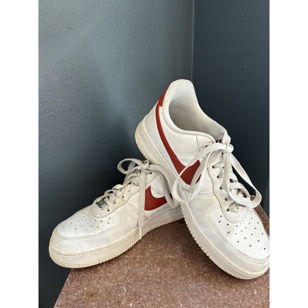 Nike Air‎ Force 1 Low White Gym Red Leather Shoes AF1 Size 8 Pre-owned